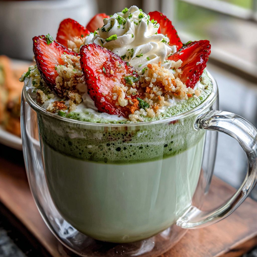 Hot Strawberry Matcha Latte With Foam