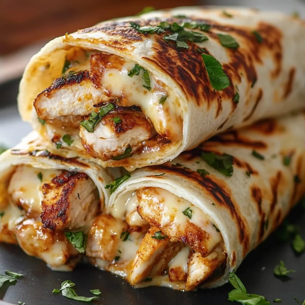 Ooey-Gooey Cheesy Garlic Chicken Wraps
