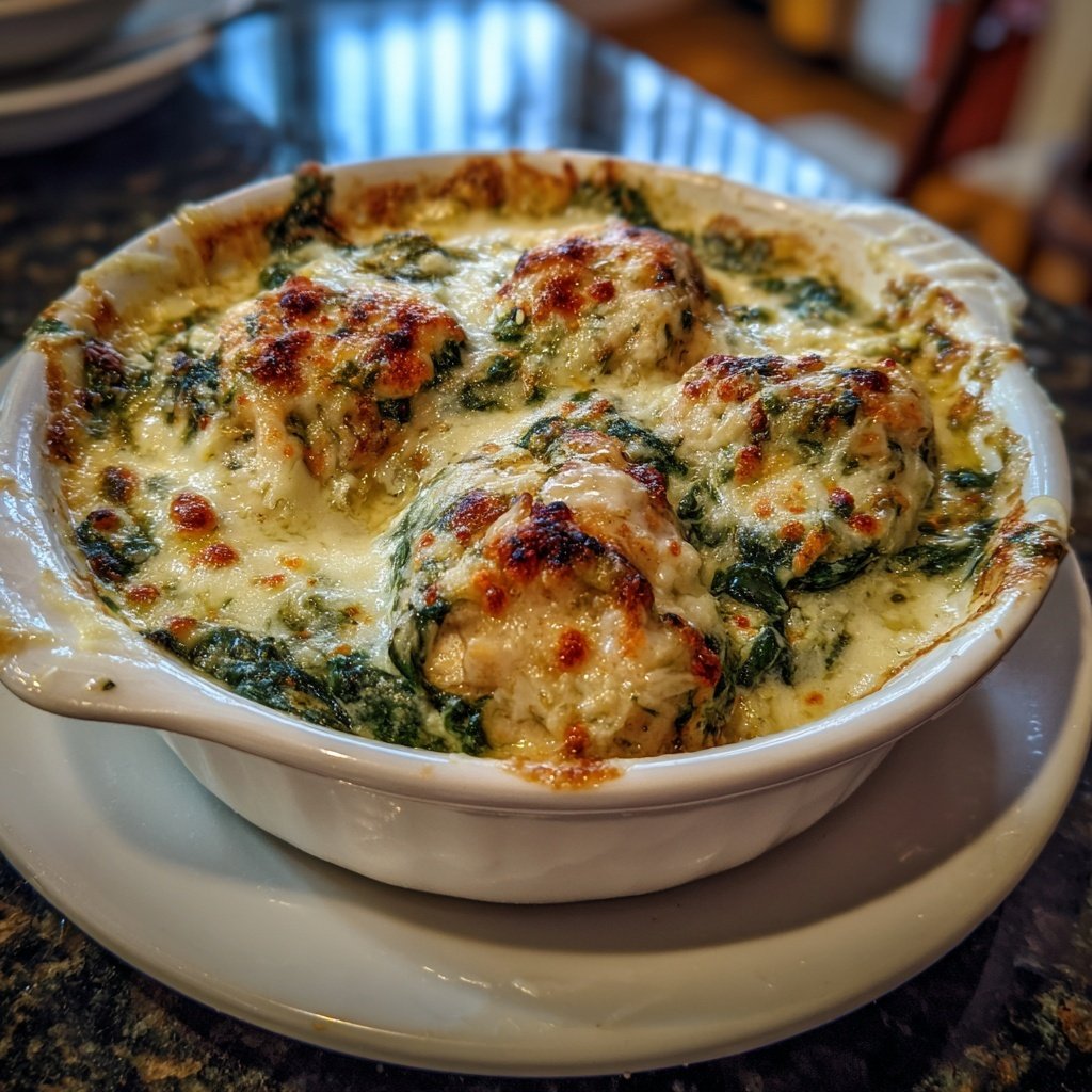 Creamy Spinach Garlic Chicken Bake